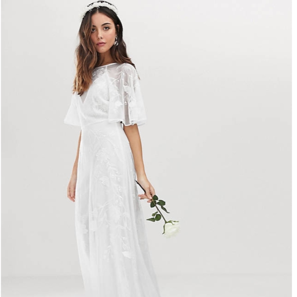 ASOS embroidered flutter sleeve dress